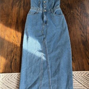 Women's Blue Denim Strapless Dress